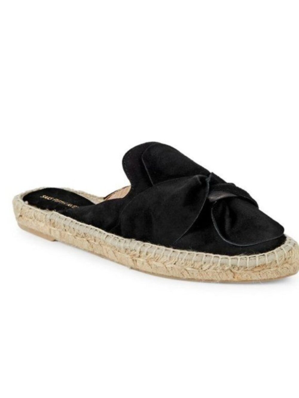 Saks Fifth Avenue Black Suede Bow Espadrille Mules